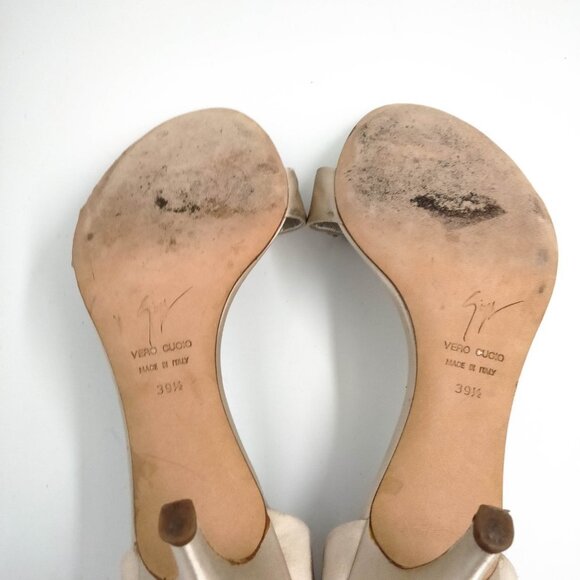 Giuseppe Zanotti Champagne Satin Jeweled Embellished Heels 39.5 9.5 - Picture 11 of 13